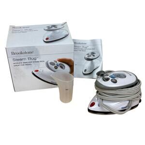 Brookstone Steam Bug portable travel clothing steam iron Used- Working